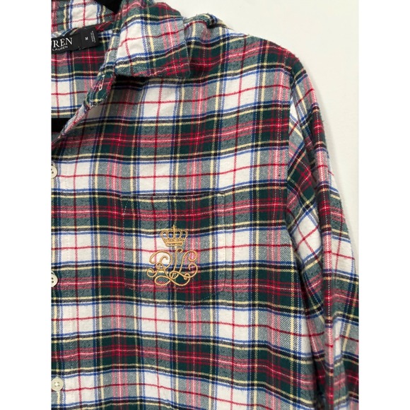 Lauren Ralph Lauren Flannel Cotton Sleep Shirt Plaid Embroidered‎ Logo Cabincore - Picture 4 of 12